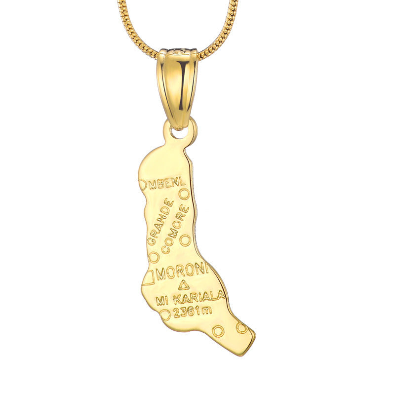 World Map Pendant 18k Gold-plated Necklace Copper Jewelry