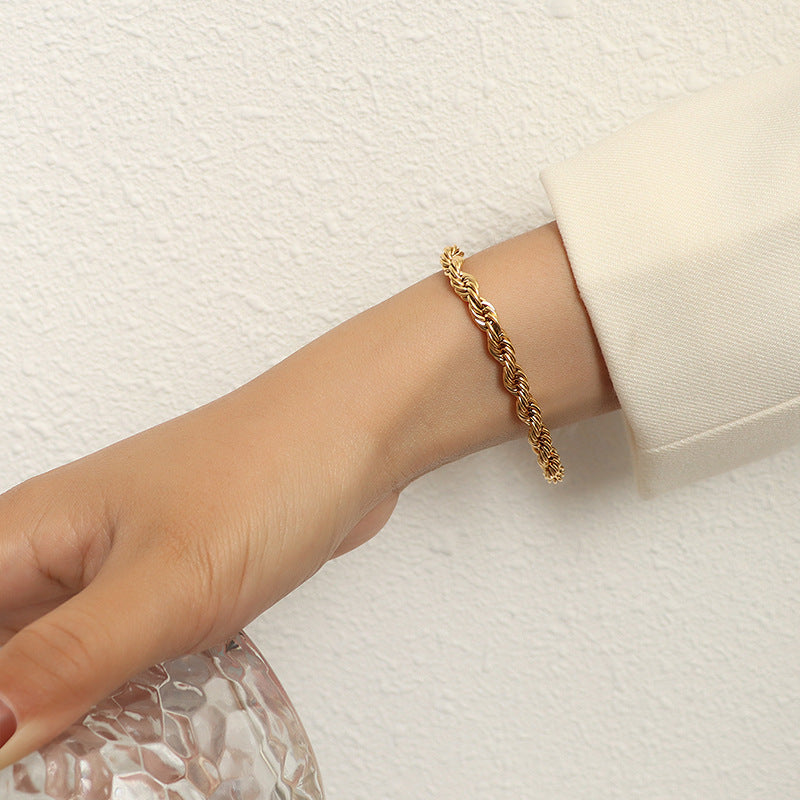 Thick Twisted Twist Bracelet French Heavy Industry Special-Shaped Titanium Steel 18K Real Gold Plated Wrist Chain Female Exaggerated Jewelry