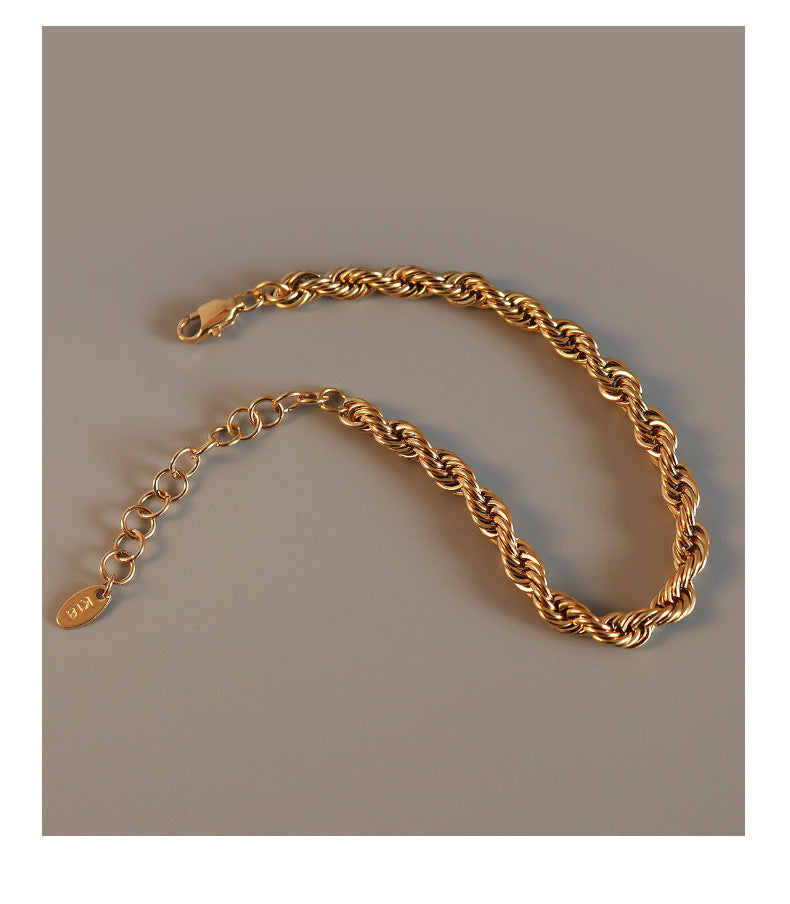 Thick Twisted Twist Bracelet French Heavy Industry Special-Shaped Titanium Steel 18K Real Gold Plated Wrist Chain Female Exaggerated Jewelry