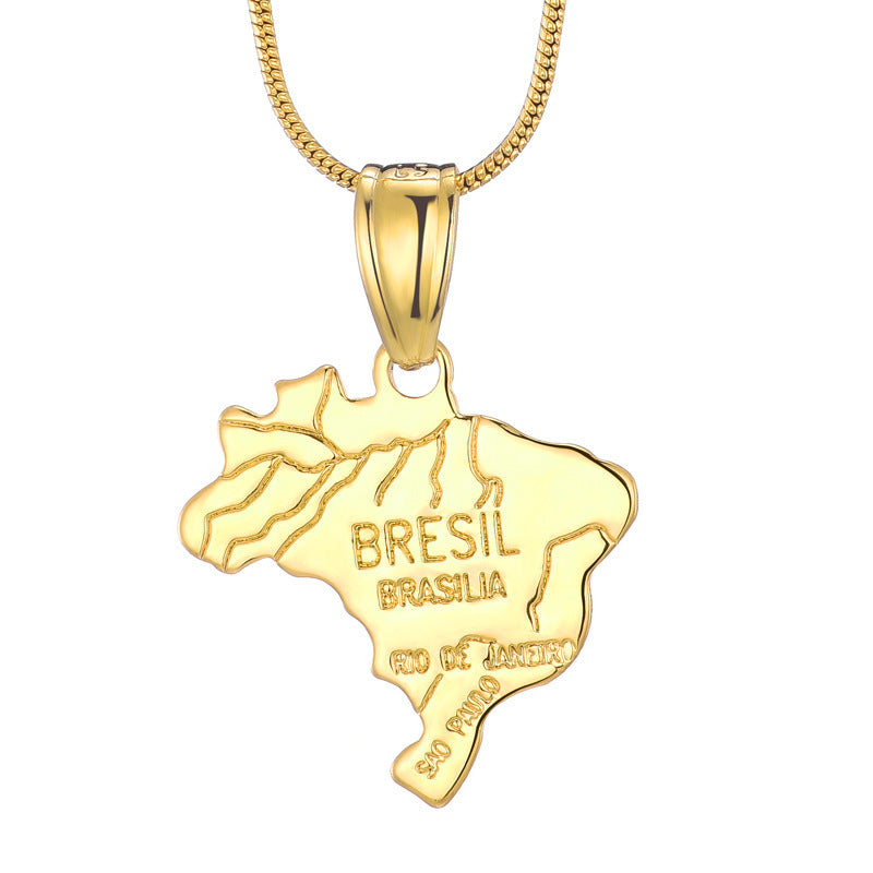 World Map Pendant 18k Gold-plated Necklace Copper Jewelry