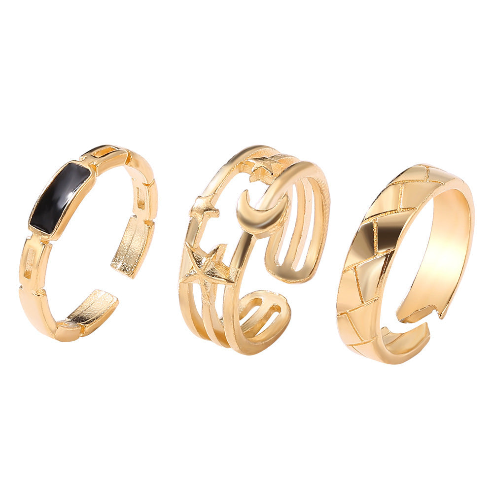 Stars And Moon Black Diamond Ring 3-Piece Set