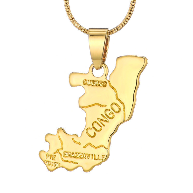 World Map Pendant 18k Gold-plated Necklace Copper Jewelry