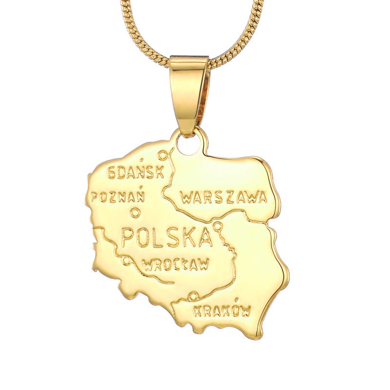 World Map Pendant 18k Gold-plated Necklace Copper Jewelry
