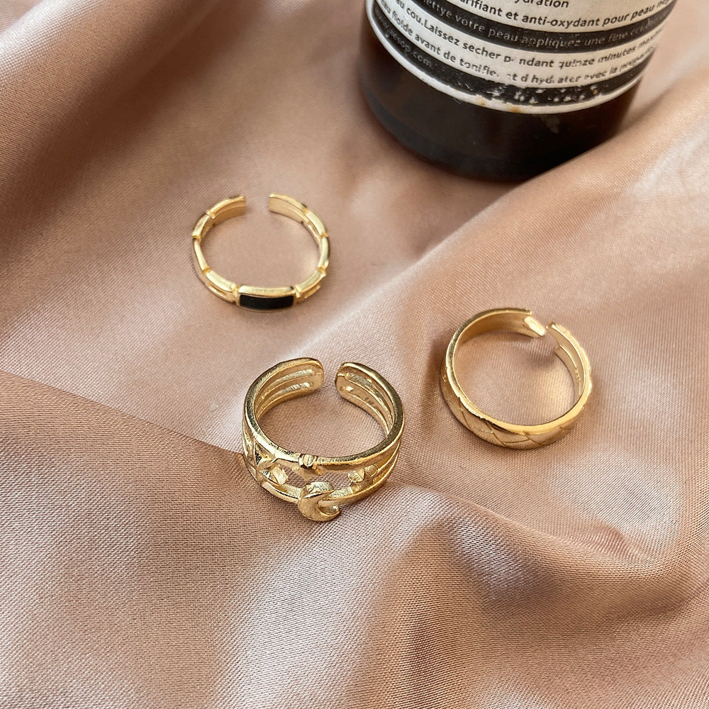 Stars And Moon Black Diamond Ring 3-Piece Set