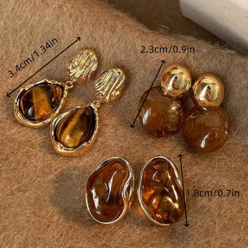 Antique Maillard Amber Stud Earrings For Women