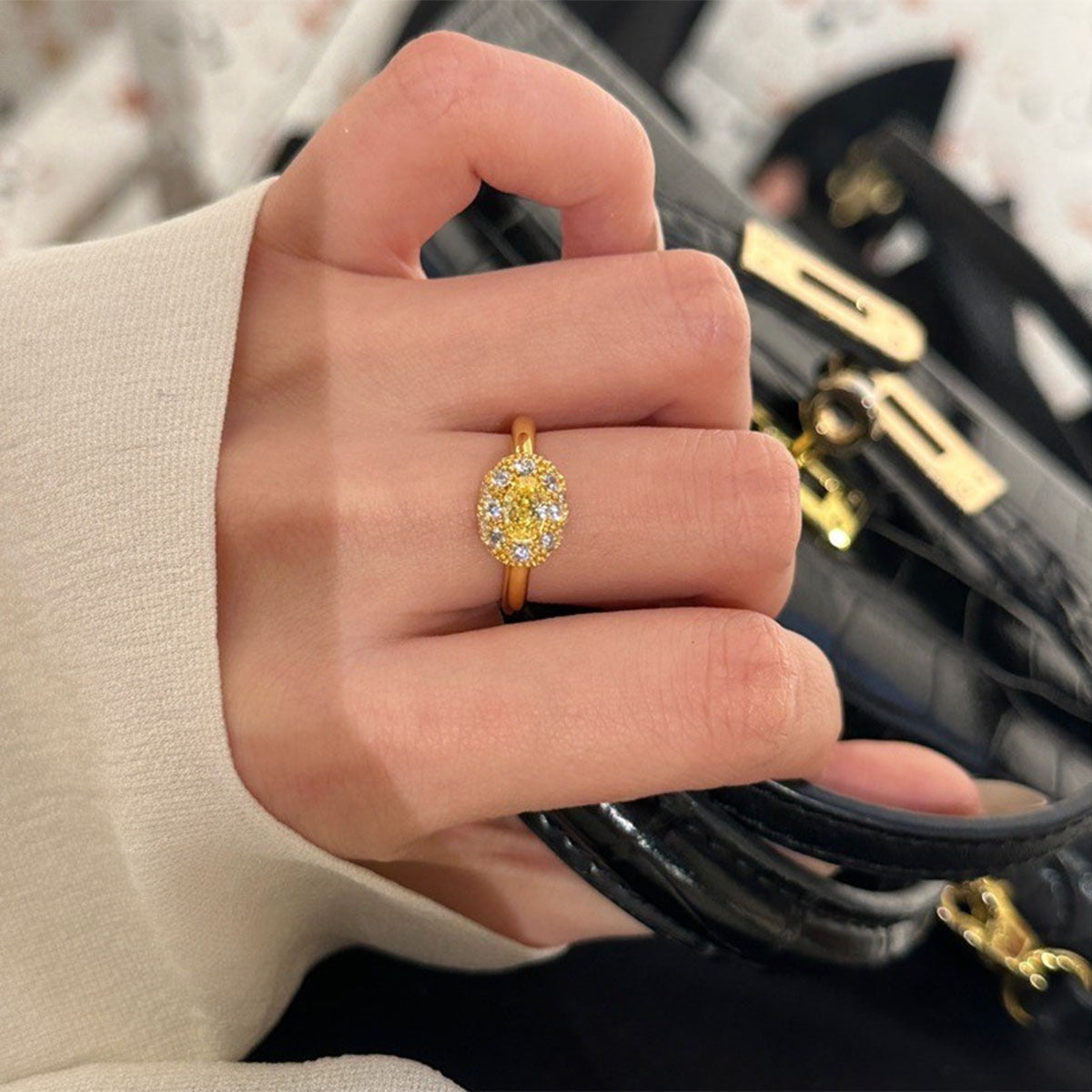 Oval Ring Female Inlaid Zircon Index Open Ring