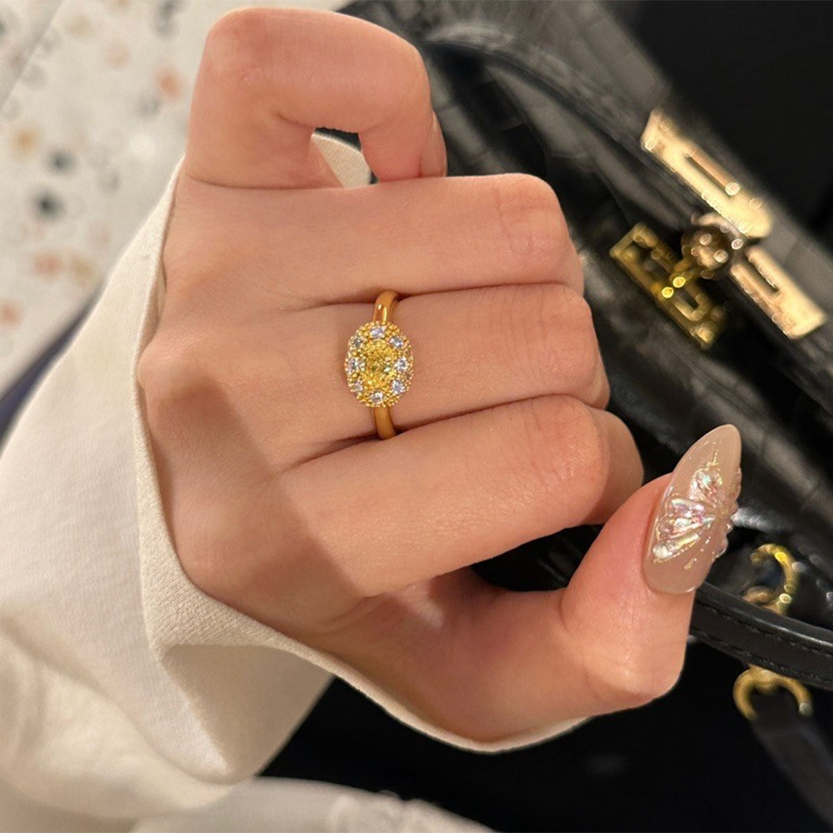 Oval Ring Female Inlaid Zircon Index Open Ring