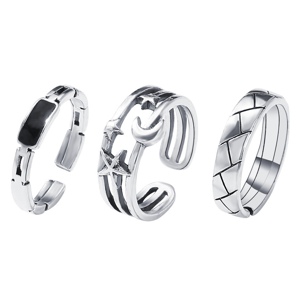 Stars And Moon Black Diamond Ring 3-Piece Set
