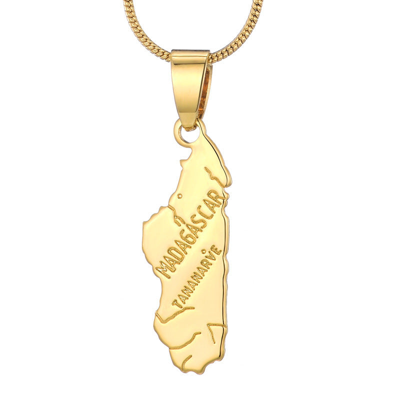 World Map Pendant 18k Gold-plated Necklace Copper Jewelry