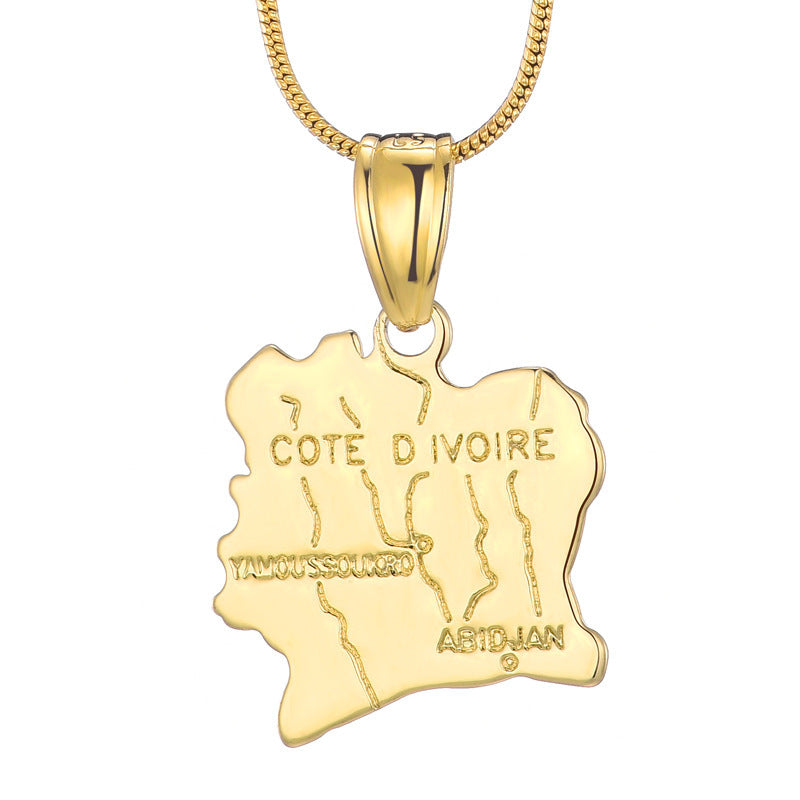 World Map Pendant 18k Gold-plated Necklace Copper Jewelry