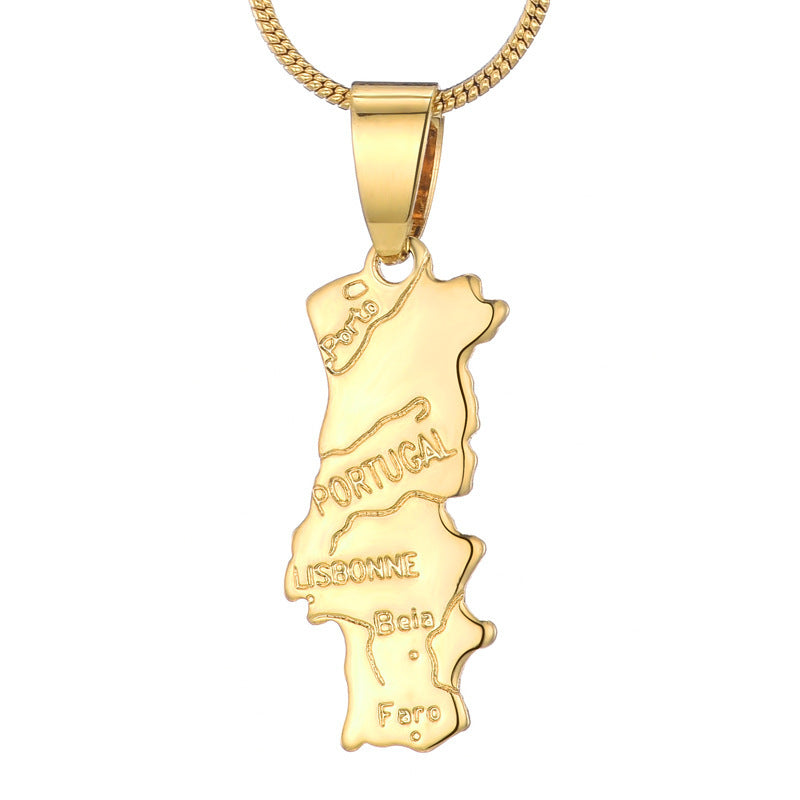 World Map Pendant 18k Gold-plated Necklace Copper Jewelry
