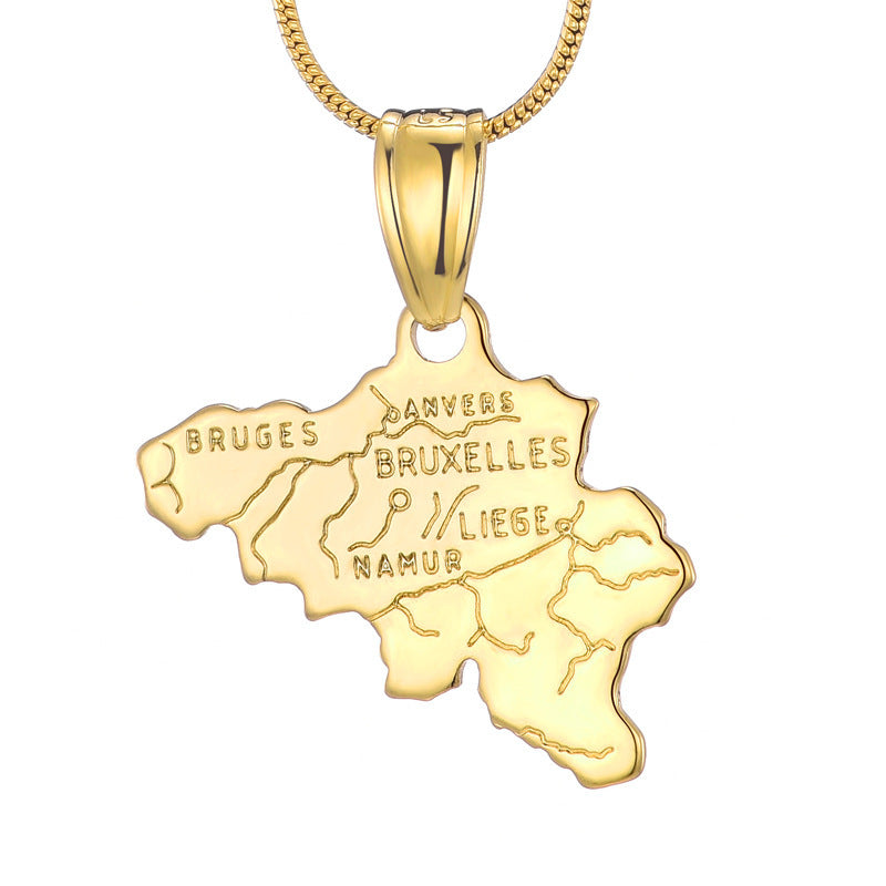 World Map Pendant 18k Gold-plated Necklace Copper Jewelry