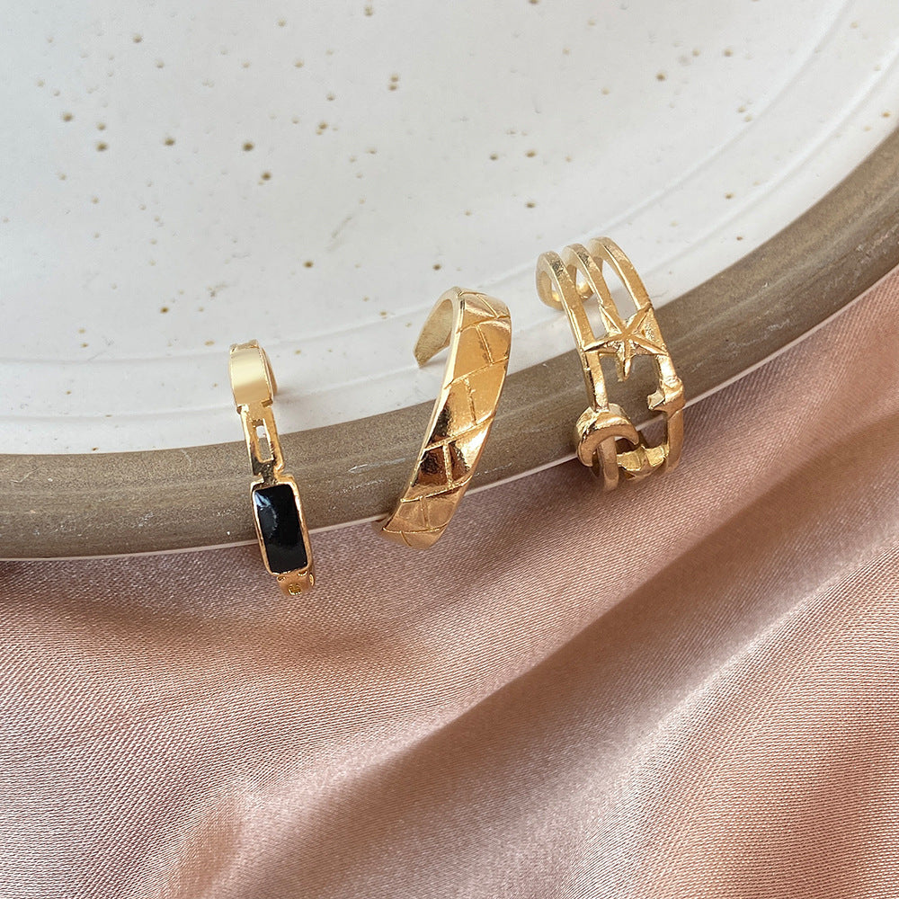 Stars And Moon Black Diamond Ring 3-Piece Set