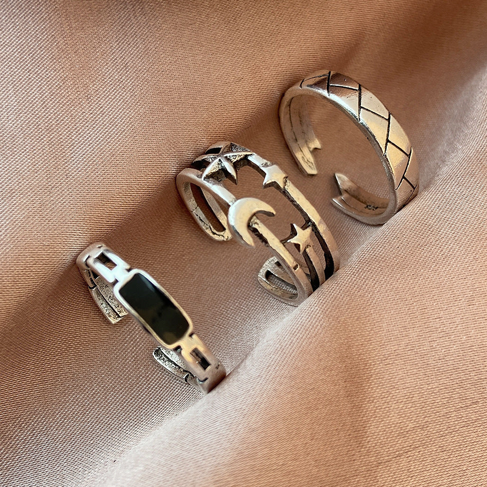 Stars And Moon Black Diamond Ring 3-Piece Set