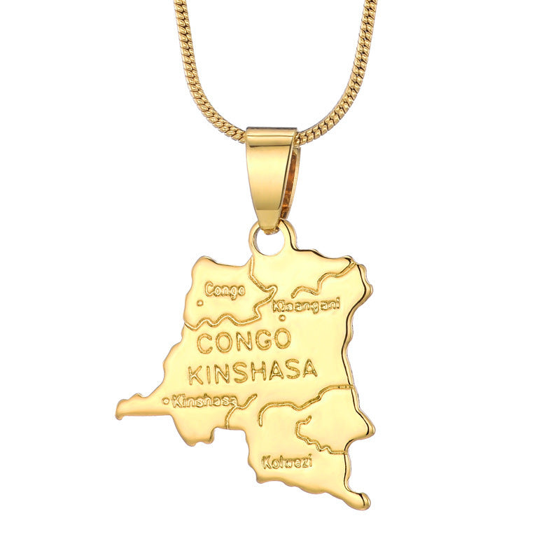 World Map Pendant 18k Gold-plated Necklace Copper Jewelry